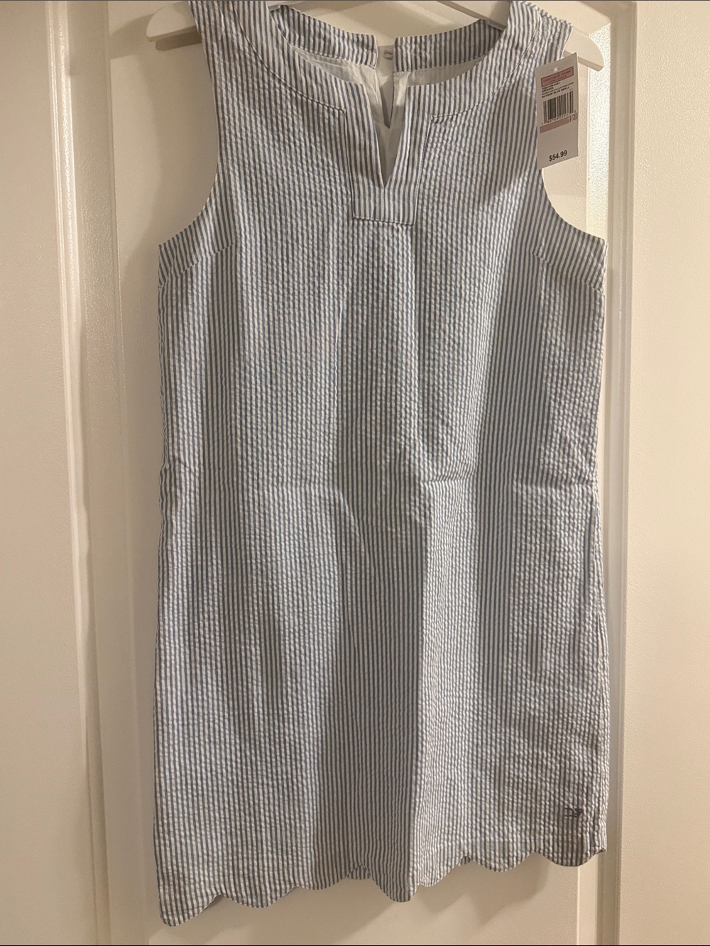 Vineyard Vines Light Blue and White Striped Sleeveless Seersucker Dress